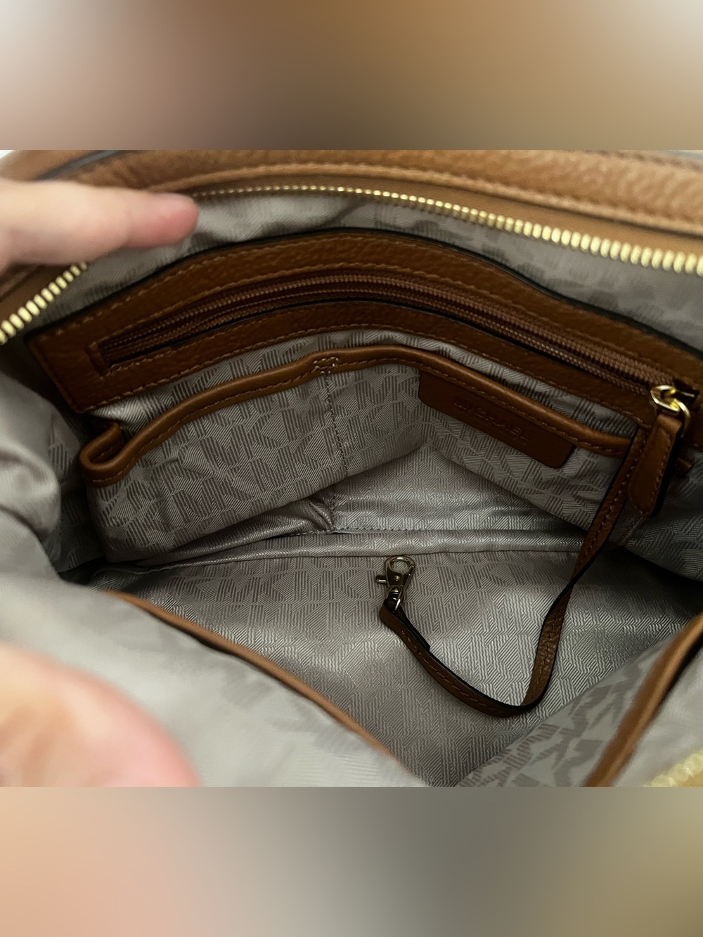 Michael Kors Julia Brown Pebbled Leather Satchel Crossbody Bowler Bag - Picture 14 of 15
